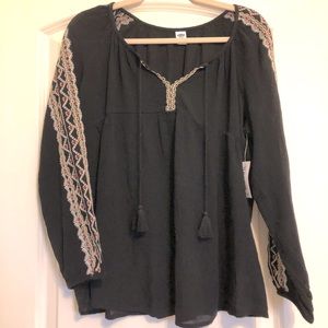 Old Navy Black Boho Tassel Top NWT